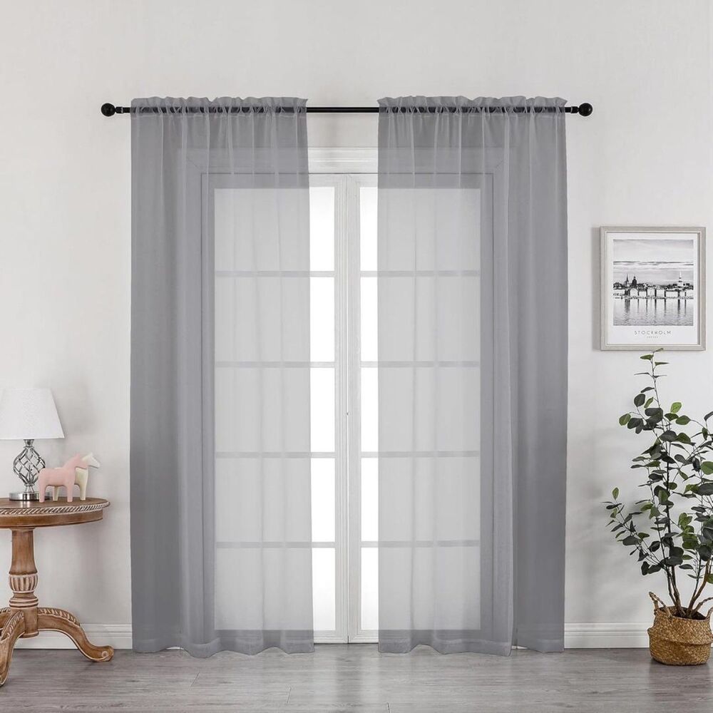 Brand New Owenie Grey Sheer Curtains 42"W × 72"L – 2 Panels